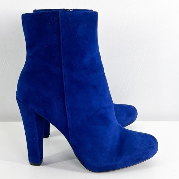 Theory Debra Bright Cobalt Blue Suede Heeled Booties size 8.5 - Picture 1 of 8